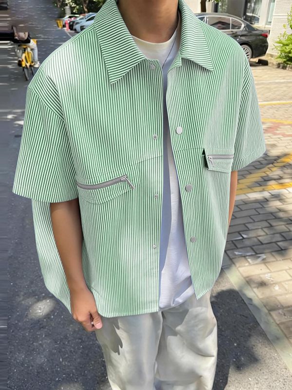 Men's Striped Utility Short Sleeve Shirt SKUL58657
