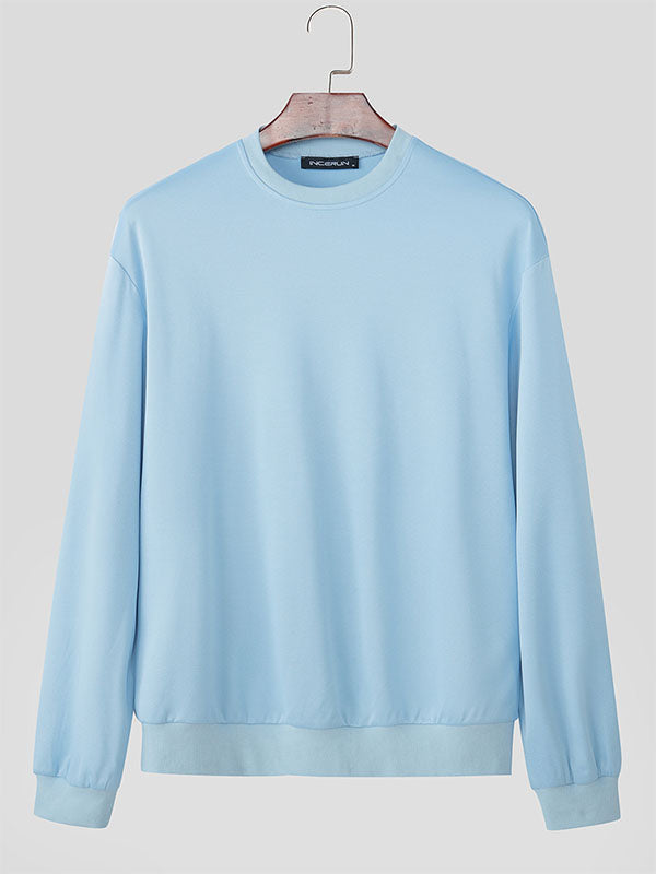 Men's Solid Color Casual Textured Long Sleeve Sweatshirt SKUL28385