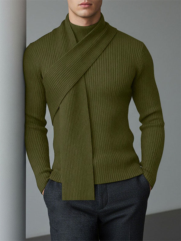 Men's Textured Knit Neck Warmer Long Sleeve Sweater SKUL43817