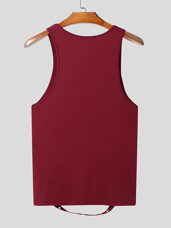 Mens Solid Color Metal Ring Patchwork Tank SKUL04414