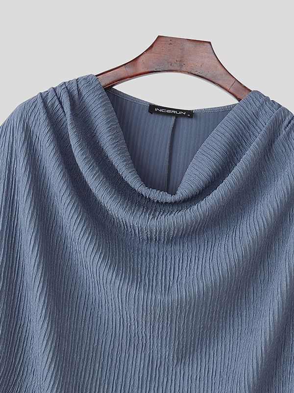 Men's Textured Cowl Neck Knit Batwing Sleeve T-Shirt SKUL41062