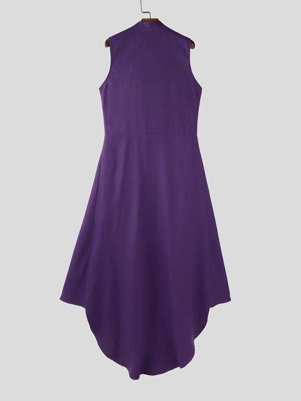 Mens Solid Color Ruffled Long Hem Sleeveless Waistcoat SKUL23621