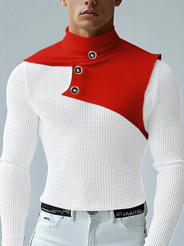 Mens Solid Color Mesh Patchwork Long Sleeve T-Shirt SKUK98893