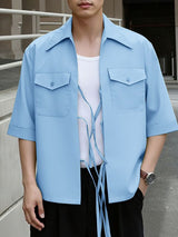 Men's Tie Patchwork Pocket Short Sleeve Shirt SKUL41241