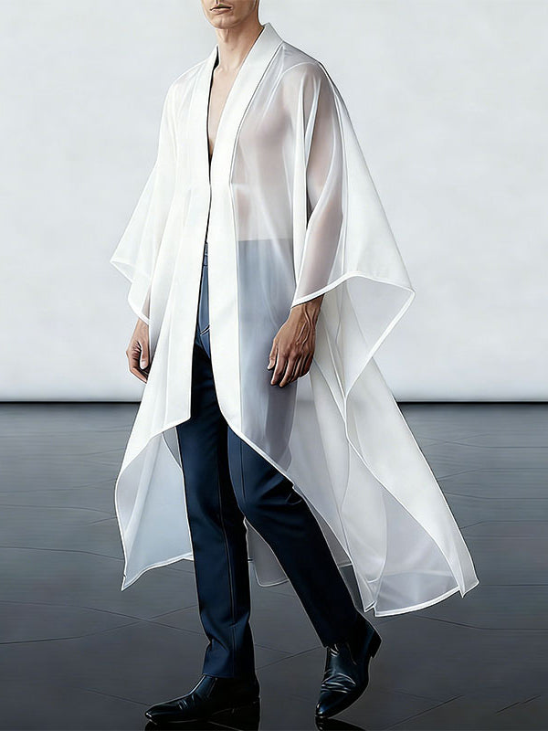 Men's Solid Color Sheer Mesh Loose Fit Cardigan SKUL47710