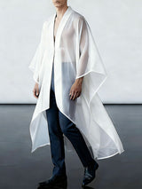 Men's Solid Color Sheer Mesh Loose Fit Cardigan SKUL47710