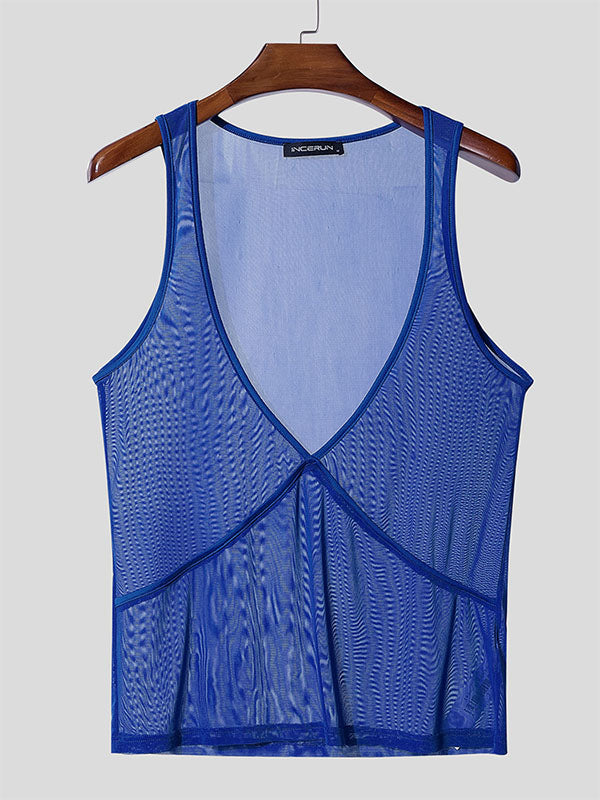 Mens Sheer Mesh Deep V-Neck Tank SKUL16746