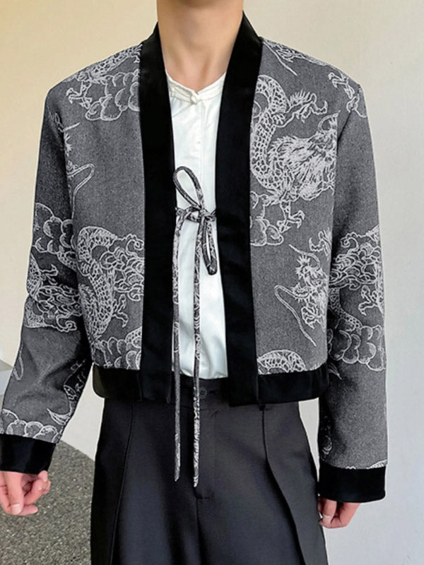 Mens Dragon Print Cropped Long Sleeve Jacket SKUK78113