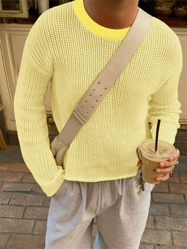 Men's Hollow Out Mesh Crew Neck Long Sleeve T-Shirt SKUL25833