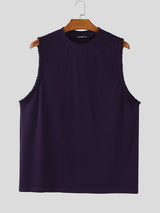 Mens Solid Color Fringe Patchwork Casual Tank SKUL18989