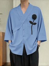 Men's 3D Long-Stem Rose Patch Overlap Shirt SKUL61944