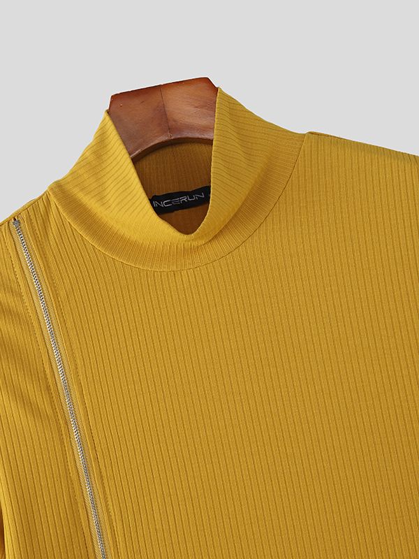 Men's Knit High Neck Zip Short Sleeve T-Shirt SKUL39883