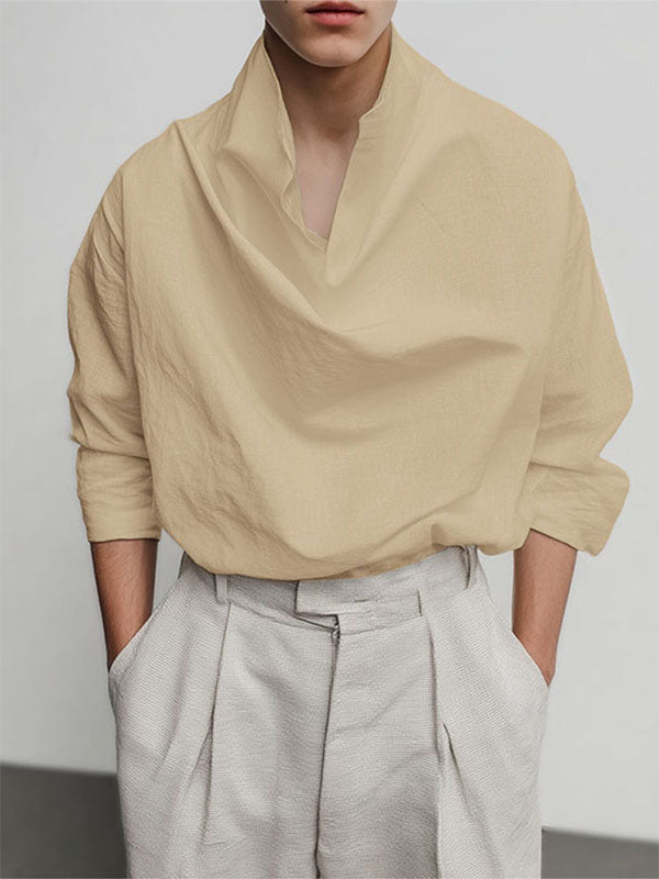 Men's Simple Cowl Neck Long Sleeve Shirt SKUL28486