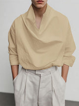 Men's Simple Cowl Neck Long Sleeve Shirt SKUL28486