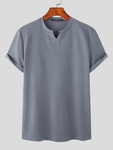 Mens Solid Short Sleeve Notch Neck T-shirt SKUK02867