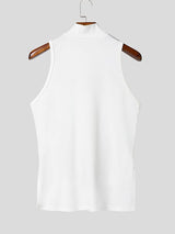 Men's Cyberpunk Streetwear Slim Fit Mesh Patchwork Multi Zipper Halter Mock Neck Tank SKUL63646