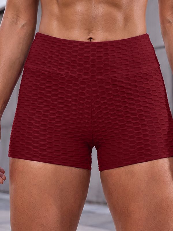 Men's Sexy Gym Textured Honeycomb Bubble Butt Lifting High Waist Back Pocket Short SKUL82417