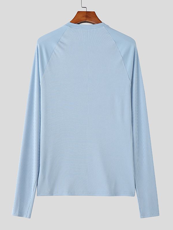 Men's Solid Color Textured Long Sleeve T-shirt SKUL45408