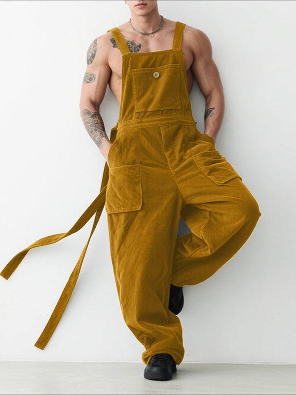 Men's Corduroy Ribbon Casual Jumpsuit SKUL30296
