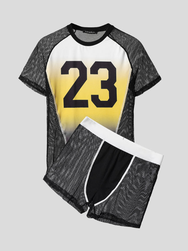 Mens Digital Print Gradient Two Pieces Outfit SKUL16795