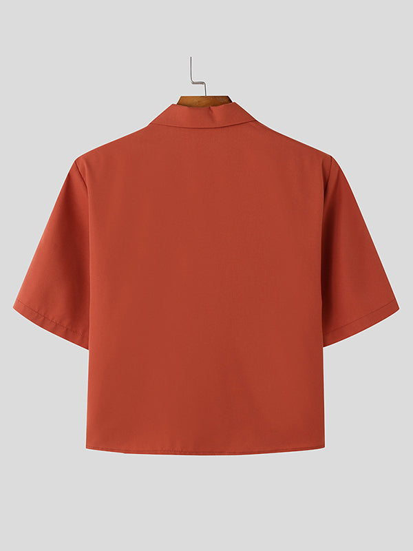 Mens Floral Print Patchwork Cropped Short Sleeve Shirt SKUL07819