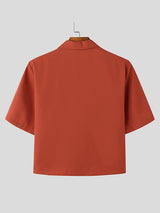 Mens Floral Print Patchwork Cropped Short Sleeve Shirt SKUL07819