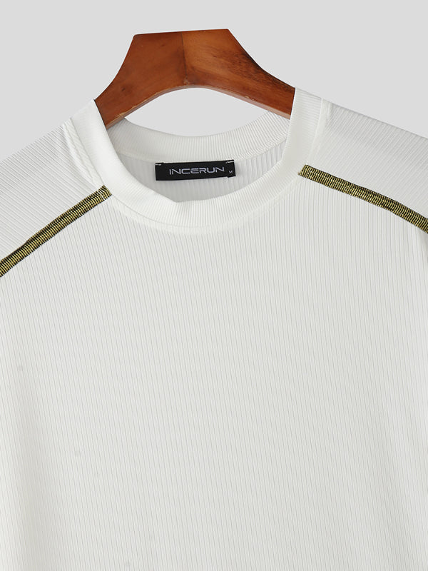 Mens Metallic Stripe Patchwork Short Sleeve T-Shirt SKUL18016