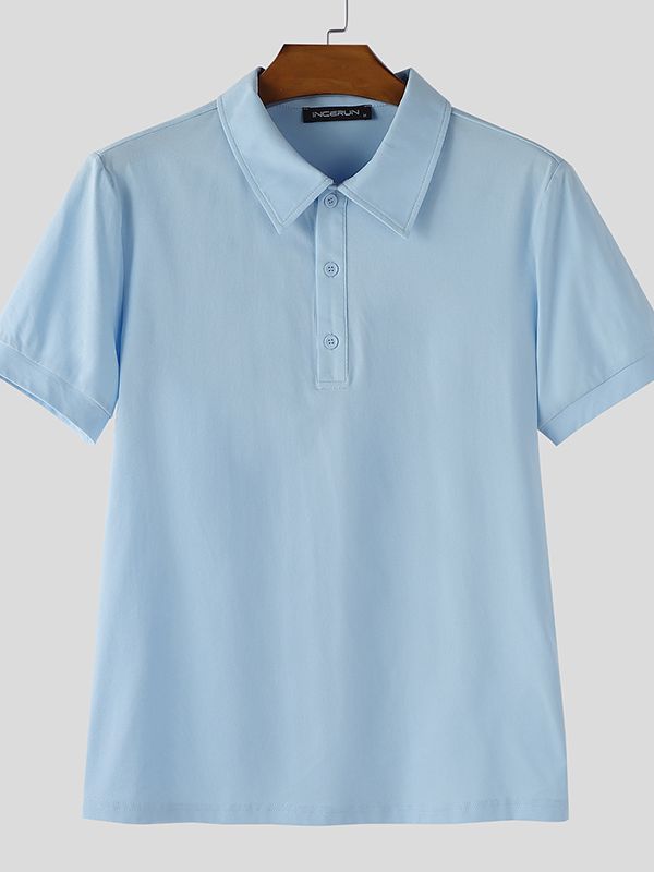 Men's Solid Color Collar Short Sleeve Shirt SKUL45399