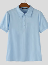 Men's Solid Color Collar Short Sleeve Shirt SKUL45399