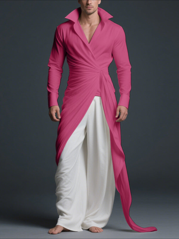 Men's Knotted Stand Collar Long Sleeve Shirt SKUL34072