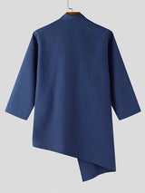 Men's Asymmetric Patchwork Stand Collar 3/4 Length Sleeve Shirt SKUL50560