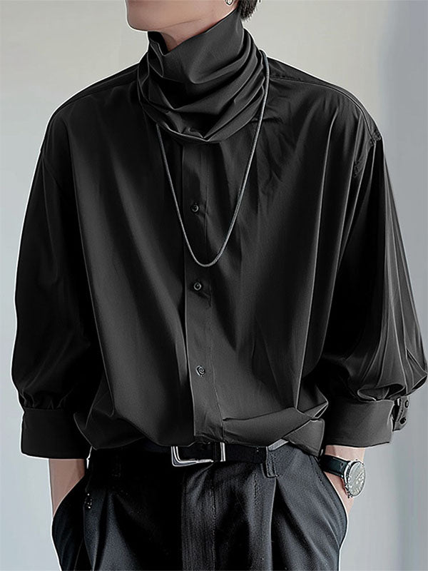 Mens Draped Collar Design Loose-Fit Shirt SKUK75396