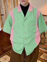 Men's Retro Color-Block Patchwork Cuban Collar Shirt SKUL63835