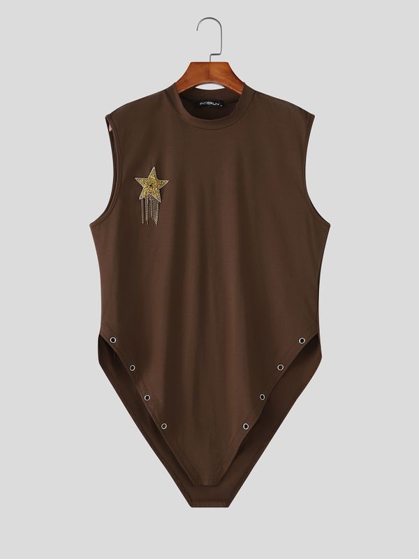 Men's Avant-Garde Star Tassel Asymmetric Inverted-V-Hem Fitted Tank SKUL67079