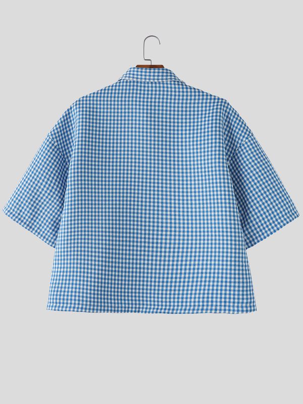 Men's Daisy Patch Lapel Plaid T-shirt SKUL54674