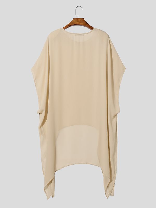 Men's High Street Loose Solid Asymmetrical Hem Long Poncho Tunic Cape SKUL76768