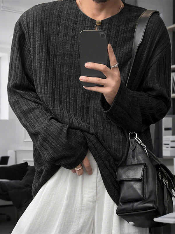 Men's Textured Knit Long Sleeve T-Shirt SKUL29652