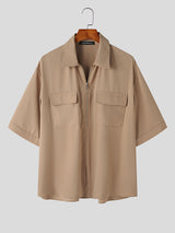 Mens Solid Half Zip Flap Pocket Shirt SKUK23175