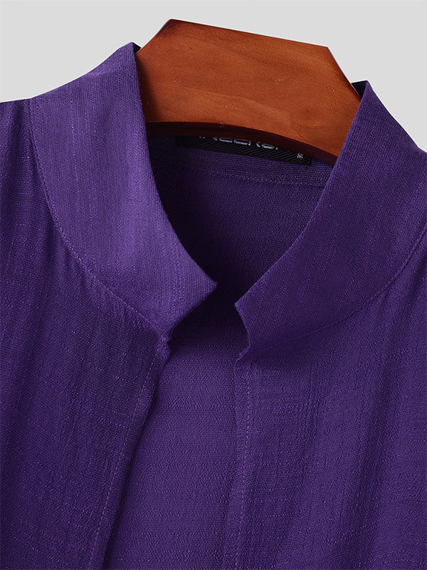 Mens Solid Color Stand Collar Sleeveless Long Cardigan SKUL05725