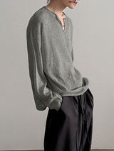 Men's Textured Knit V Neck Long Sleeve T-Shirt SKUL32962