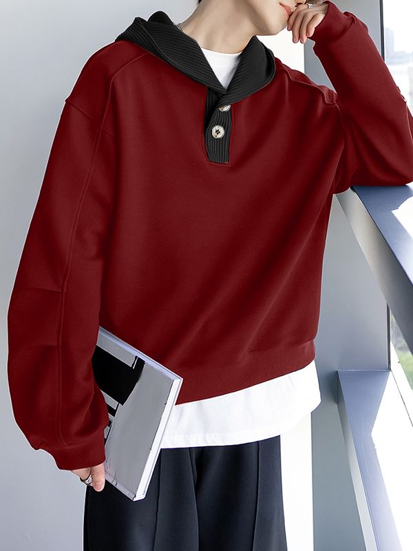 Men's Simple Textured Knit Hooded Long Sleeve Sweatshirt SKUL33894