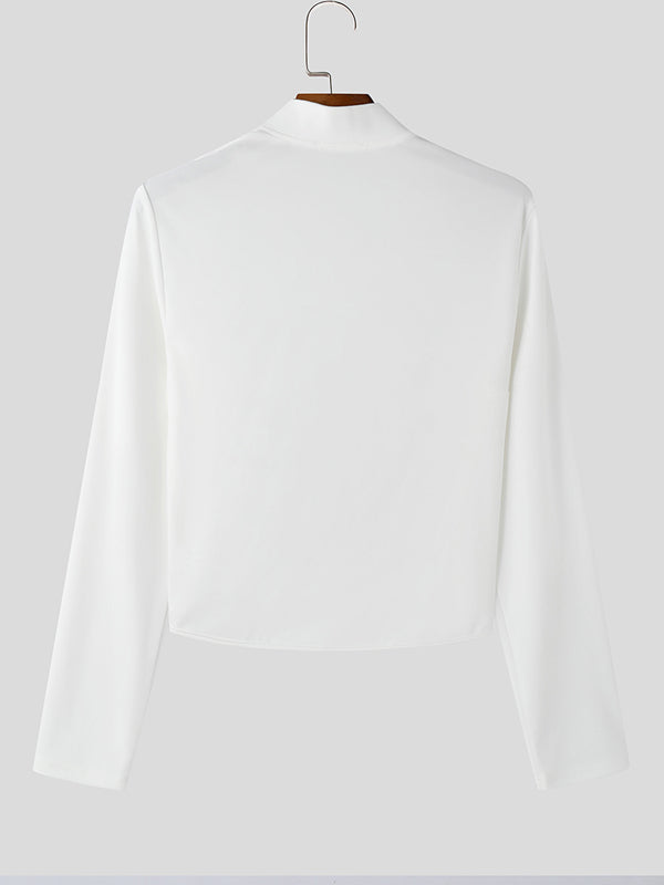 Mens Solid Color Waist Tie Long Sleeve T-Shirt SKUK82421