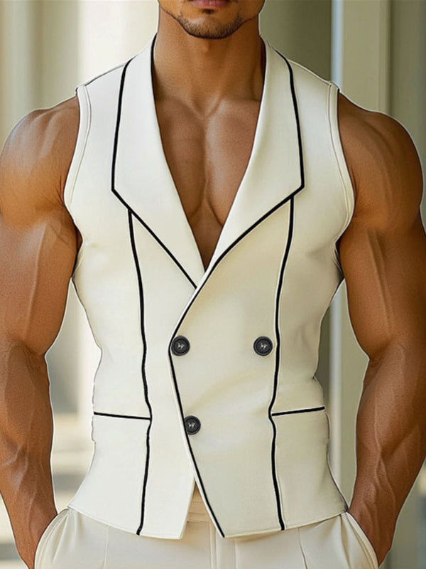 Mens Bold Stripe Contrast Color Casual Waistcoat SKUL19346