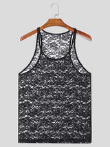 Mens Floral Print Lace Sheer Tank SKUK98888