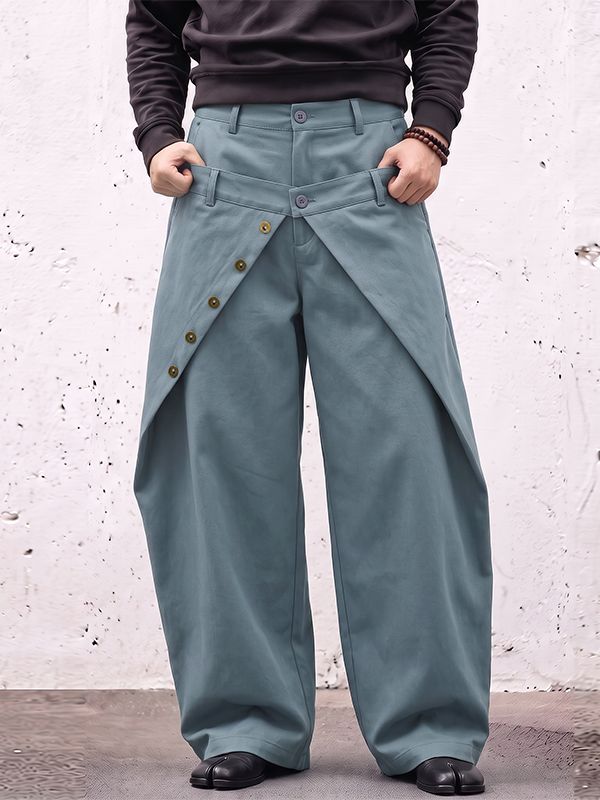 Men's Avant-Garde Darkwear City Walk Asymmetric Button Flap Balloon Wide-Leg Pant SKUL85218