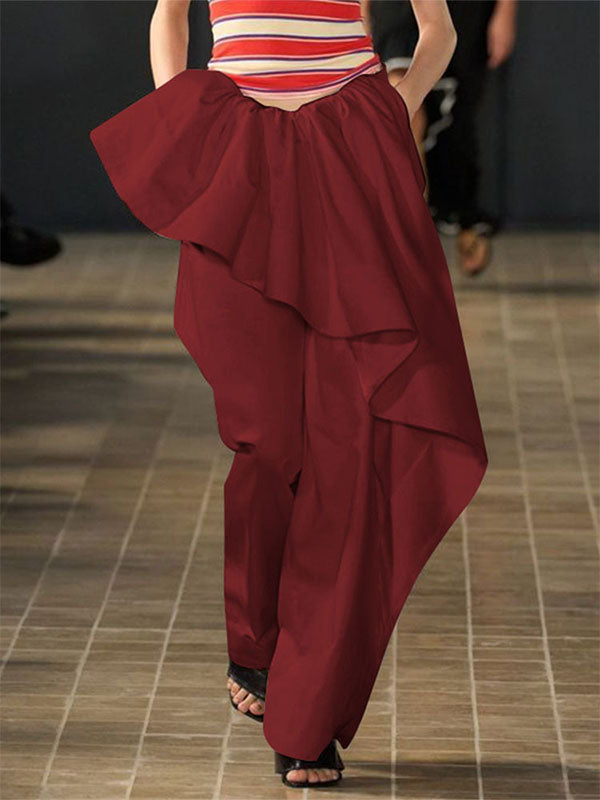 Mens Ruffled Trim Patchwork Wide-Leg Long Pant SKUK92854