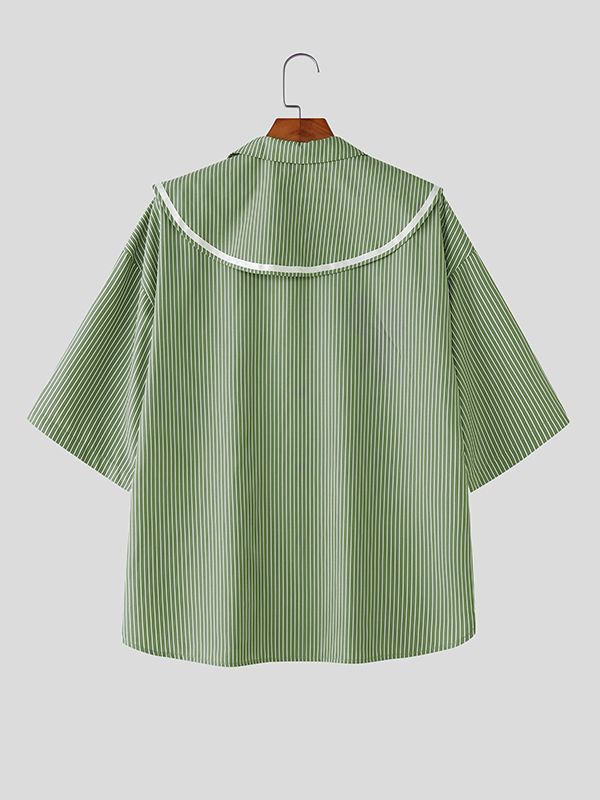 Men's Satin Bow Striped Sailor Collar Shirt SKUL41064