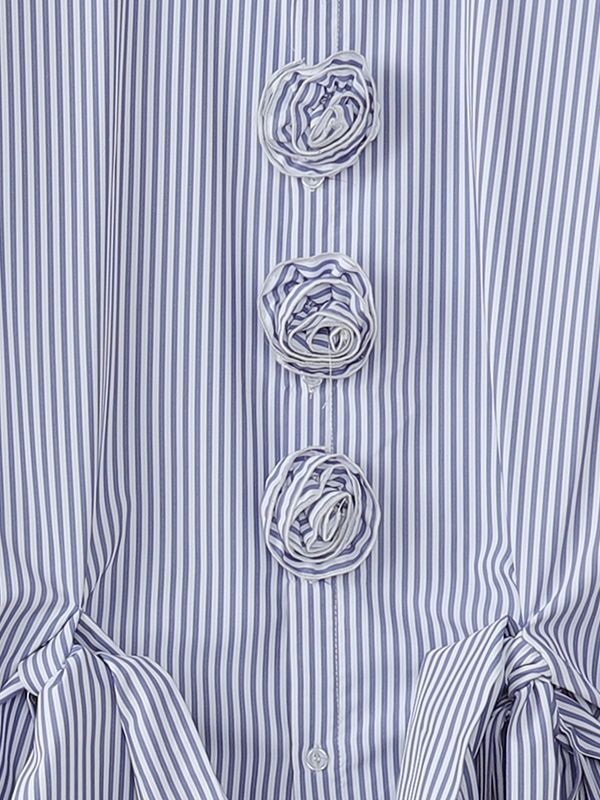 Men's 3D Floral Decor Striped Bow Long Sleeve Shirt SKUL47643