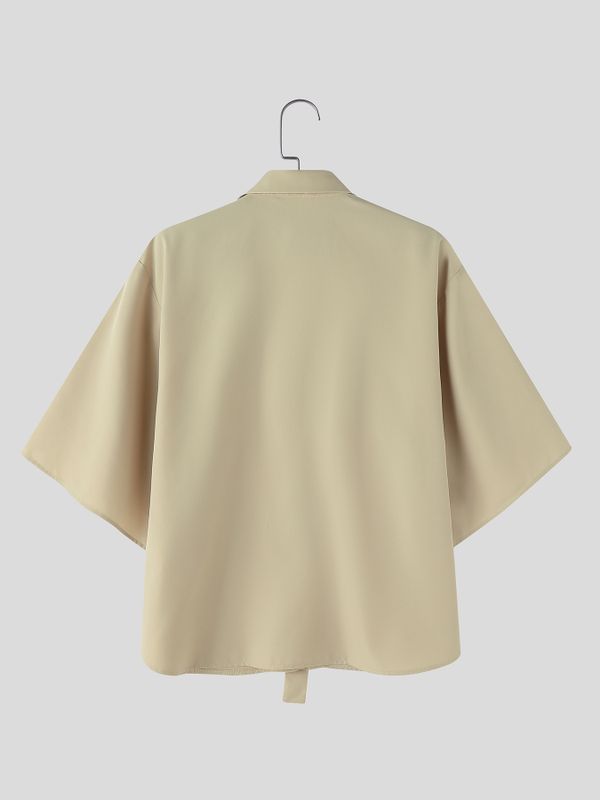 Men's Avant-Garde 3D Fabric Flower Rosette Collar Dropped Shoulder Wide Sleeve Shirt SKUL69619