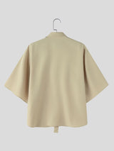 Men's Avant-Garde 3D Fabric Flower Rosette Collar Dropped Shoulder Wide Sleeve Shirt SKUL69619